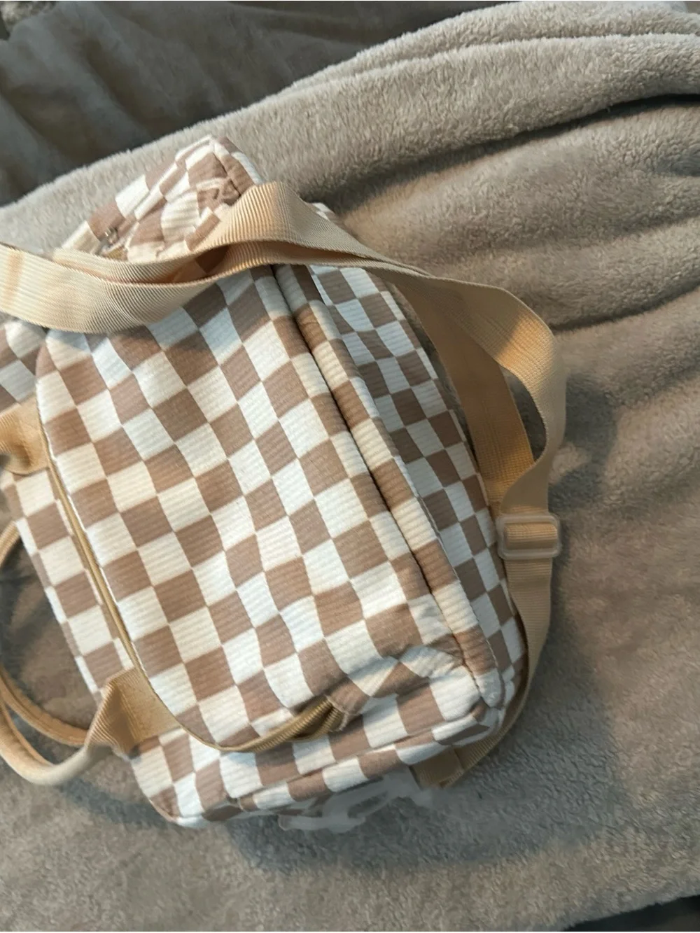 Insulated Beige and White Checkered Lunch Tote for Women